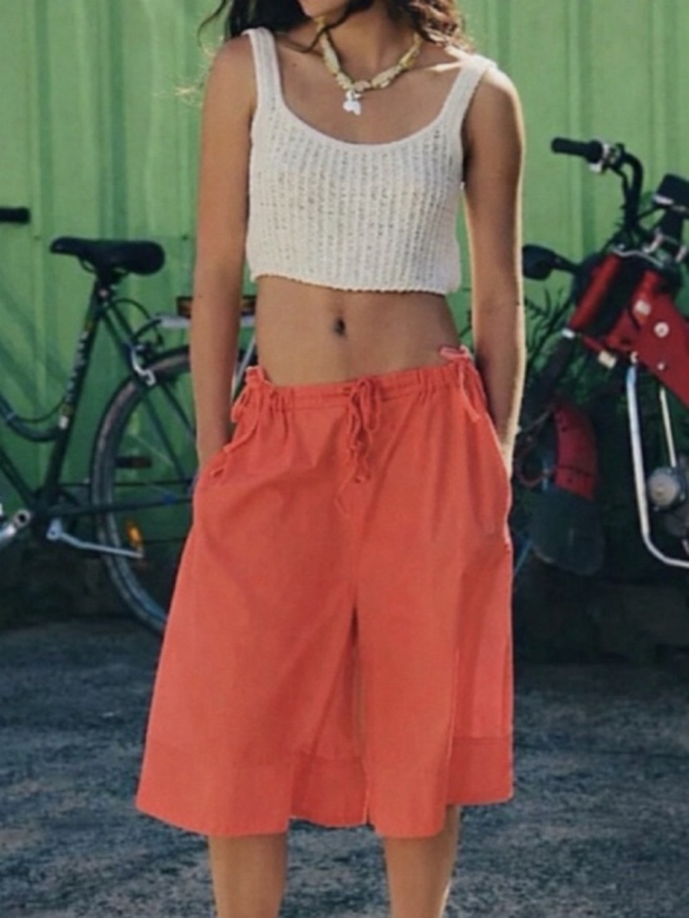 Free-est Free People Cotton Lucca Culotte Shorts Wide Leg medium coral pink